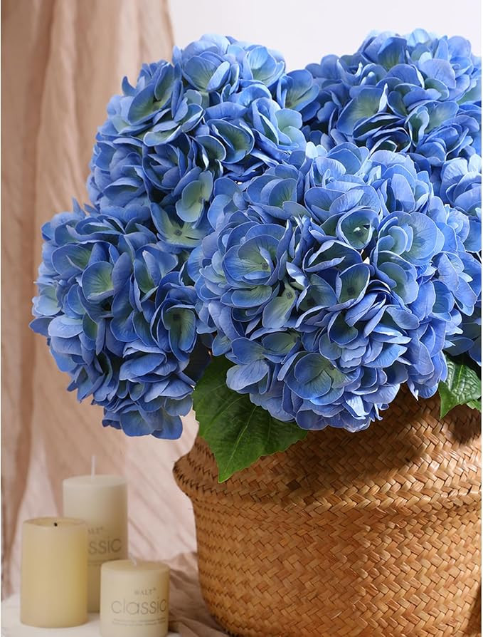 3Pcs Hydrangea Artificial Flowers, 22.44" Real Touch Latex Faux Hydrangea with Long Stems & Leave... | Amazon (US)