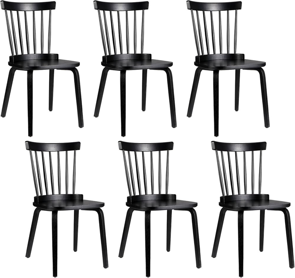 Set of 6 Wood Dining Chairs, Farmhouse Spindle Back, Widen Seat, Modern Mid-Century Country Style... | Amazon (US)