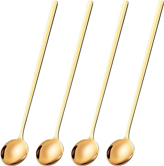 4 Pcs 6.7" Coffee Spoons, Teaspoons, Gold Spoons, Stirring Spoons with Long Handle, Cute Coffee B... | Amazon (US)