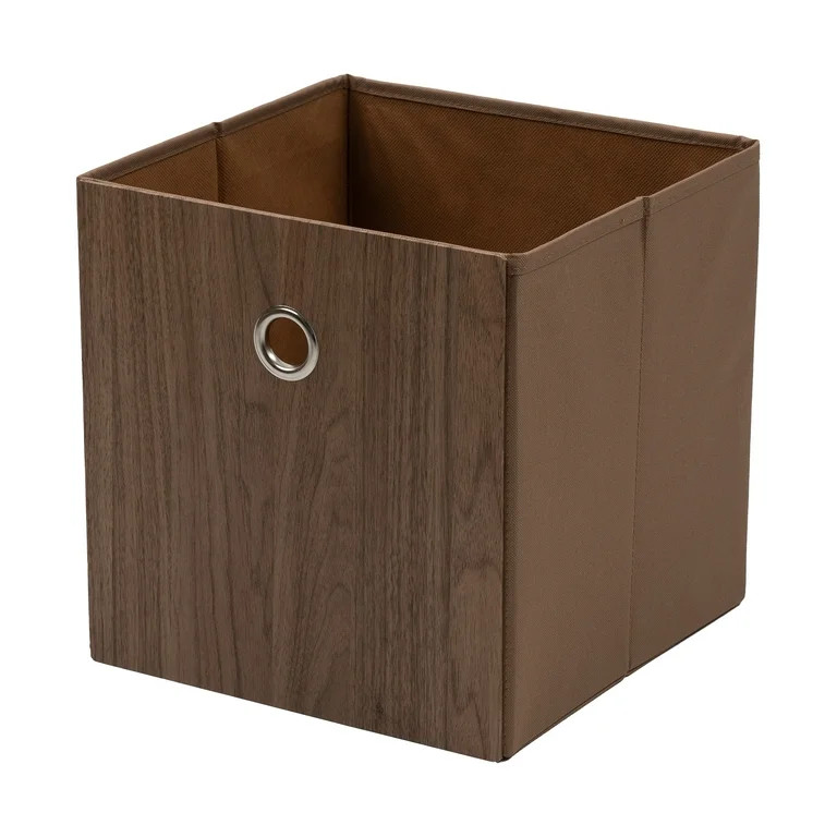 Mainstays Collapsible Fabric Cube Storage Bin, Natural Wood, 10.5 in x 10.5 in x 10.75 in | Walmart (US)