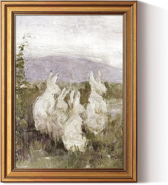 ARPEOTCY Gold Framed Art Prints, Easter Bunny Art Decor for Nursery Kids Room,12x16inch, White Ra... | Amazon (US)