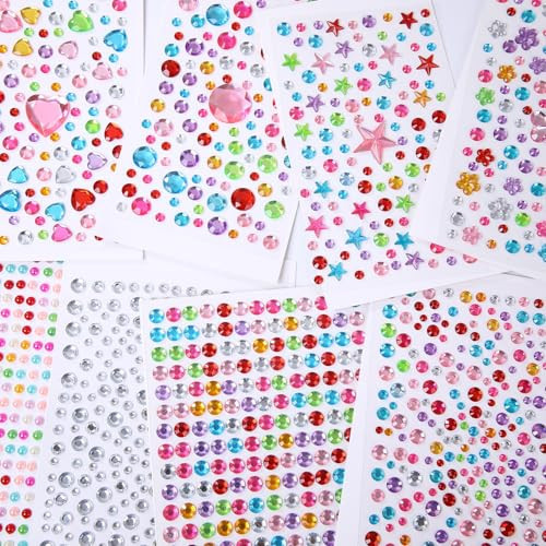 Gem Stickers for Crafting, Face, Eye, and Body Makeup, DIY Decoration, Kids' Rewards (Gem Stickers A 8 Sheets) | Amazon (US)