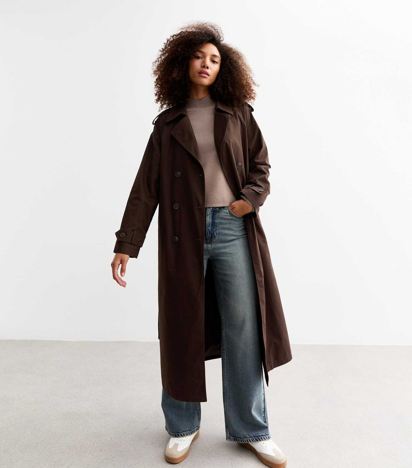 Brown Double-Breasted Lined Cotton Trench Coat 
						
						Add to Saved Items
						Remove from... | New Look (UK)