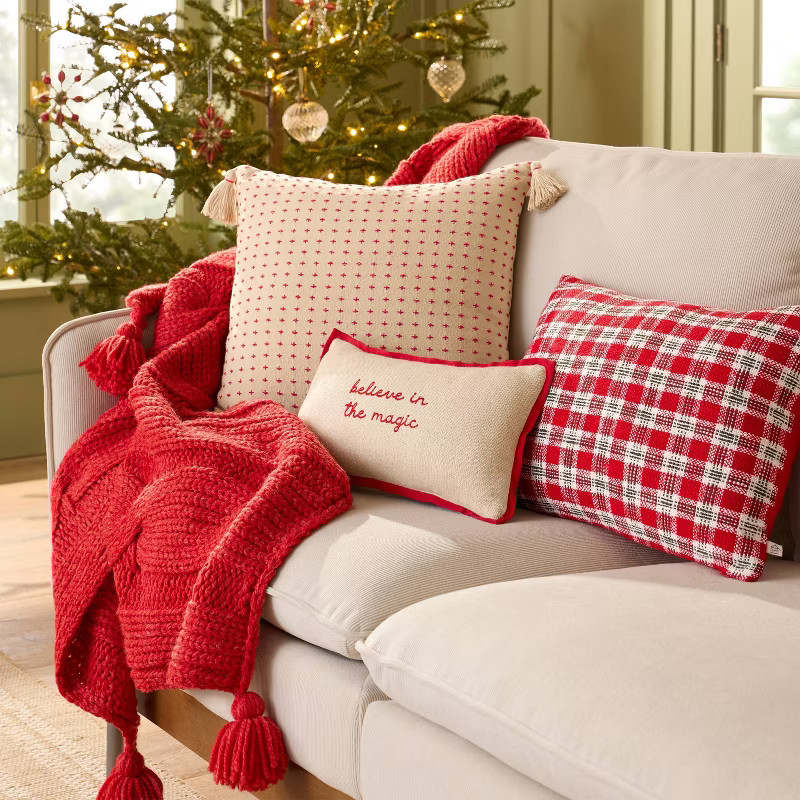 18"x18" Cross Stitch Throw Pillow Green - Hearth & Hand™ with Magnolia | Target