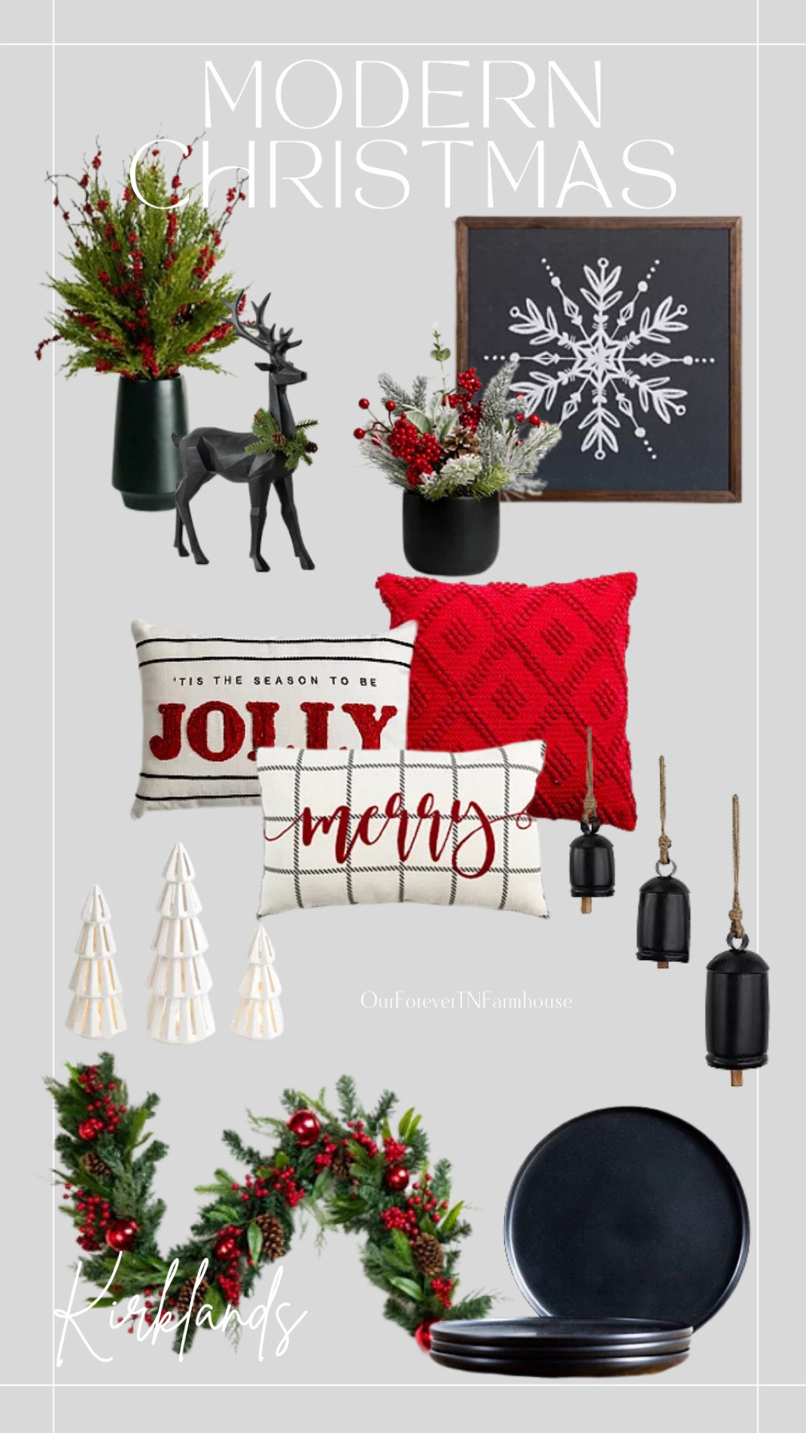 Black, white, and red modern Christmas. All found a Kirklands. Bells, pillows, wall art, and more 

#LTKHoliday #LTKSeasonal #LTKhome