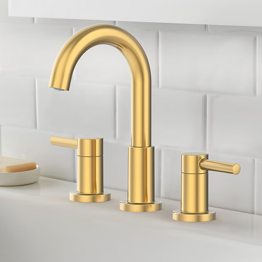 allen + roth Harlow Brushed Gold Widespread 2-handle WaterSense Mid-arc Residential Handle Bathro... | Lowe's