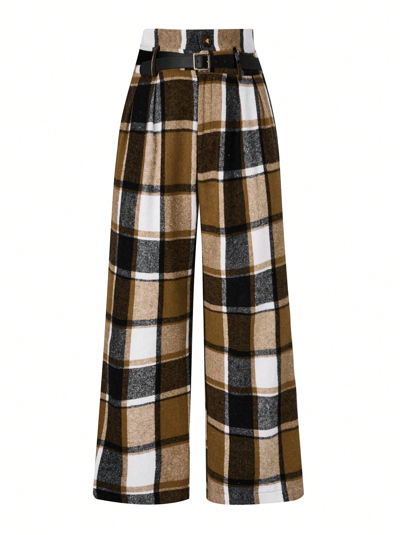 SHEIN LUNE Plus Plaid Print Belted Wide Leg Pants | SHEIN