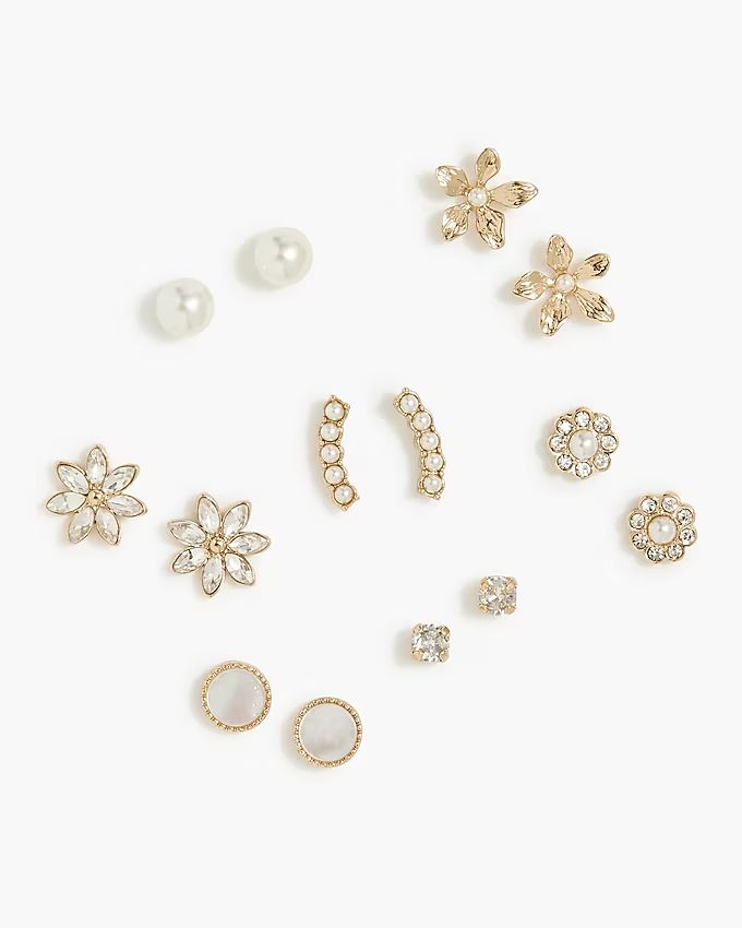 Gold and pearl flower stud earrings set-of-seven | J.Crew Factory
