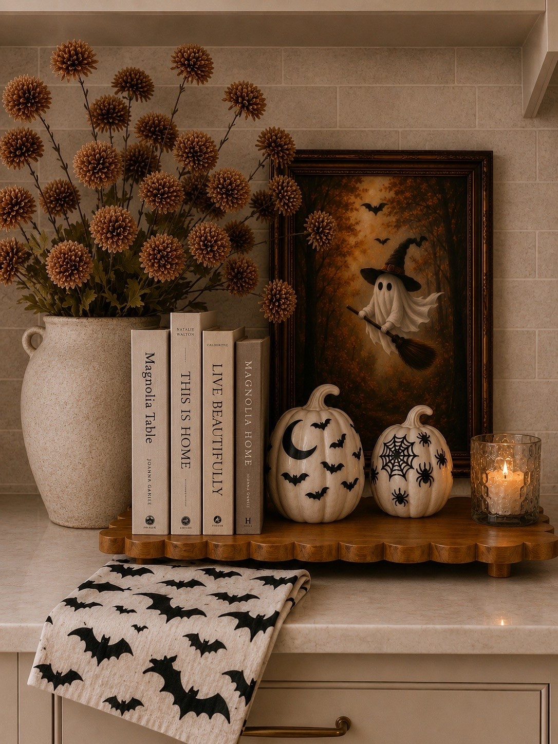 THE CUTEST HALLOWEEN KITCHEN STYLING FINDS

Follow @farmtotablecreations on Instagram for more home finds and styling inspiration.

These little details are proof that Halloween can feel elevated, cozy, and timeless. From the adorable ghost artwork to the textured vase, neutral pumpkins, bat towel, and scalloped wood riser, every piece adds just the right amount of seasonal charm without overwhelming your space. Perfect for creating a warm, collected kitchen you’ll love all season long.

#LTKHome #HalloweenDecor #AmazonHome #KitchenDecor #FallHome

#LTKHome #LTKSaleAlert #LTKSeasonal