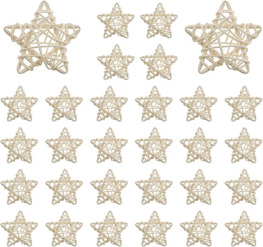 30 Pieces Natural Rattan Stars, 2.4 Inch Star Shaped Wicker Rattan Decorative Balls Mini Hanging ... | Amazon (US)