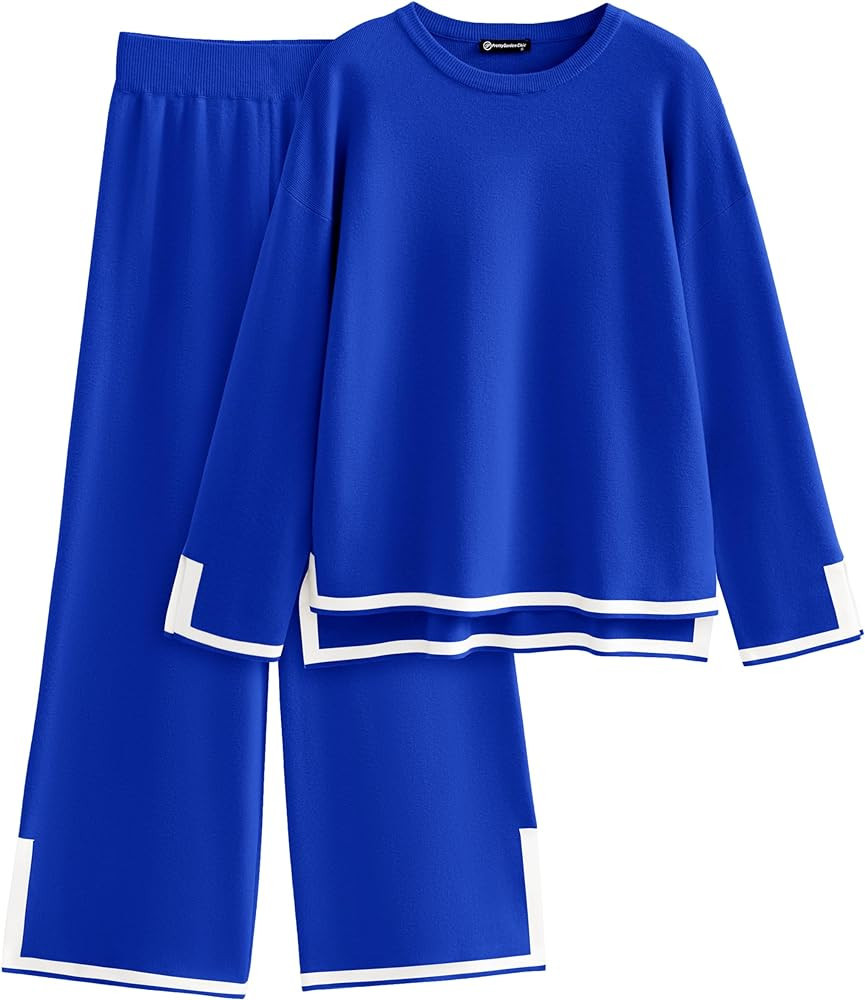 PRETTYGARDEN Women's 2 Piece Knit Sweater Set Casual Long Sleeve Pullover Wide Leg Pants Sweatsui... | Amazon (US)