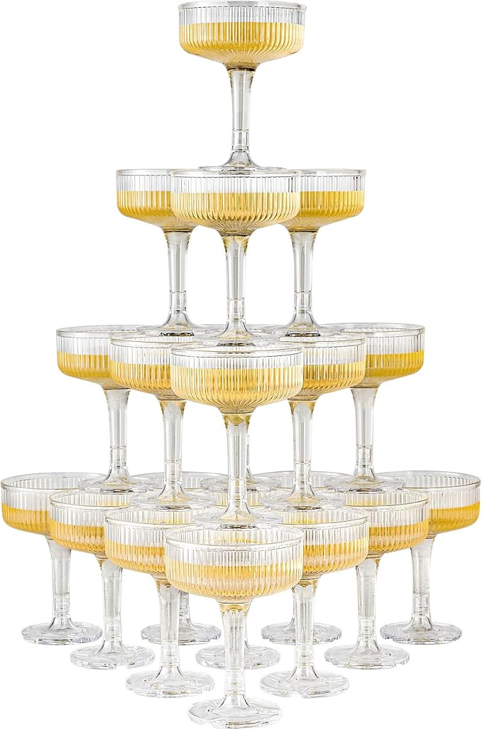 20 Pack Plastic Champagne Tower, 7oz Champagne Coupe Unbreakable Plastic Cocktail Glasses Acrylic... | Amazon (US)