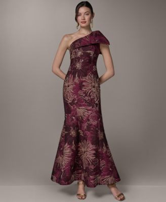 Donna Karan New York Women's Jacquard One-Shoulder Long Fit & Flare Dress - Prune Multi | Macy's
