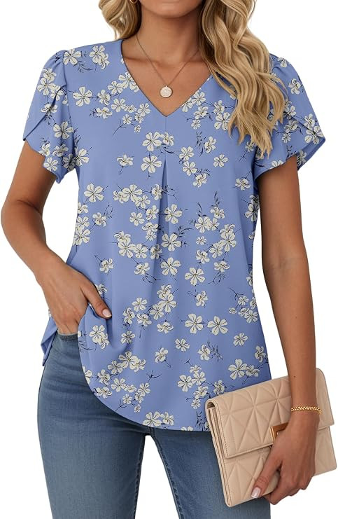 Lepunuo Womens Spring Tops Summer Dressy Casual V Neck Short Sleeve Blouses Flowy Shirts Business... | Amazon (US)
