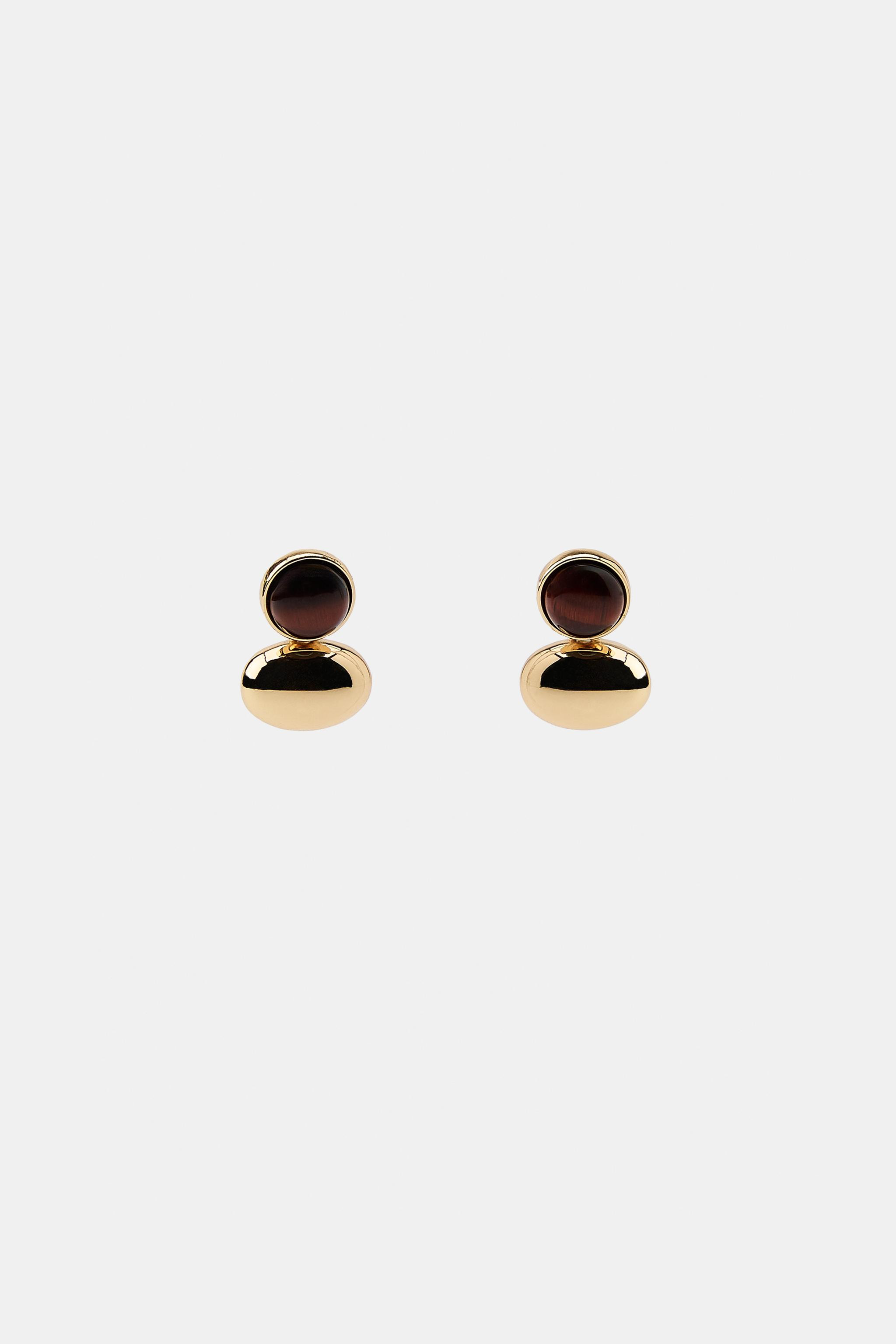 DOUBLE BALL STONE EARRINGS | Zara US