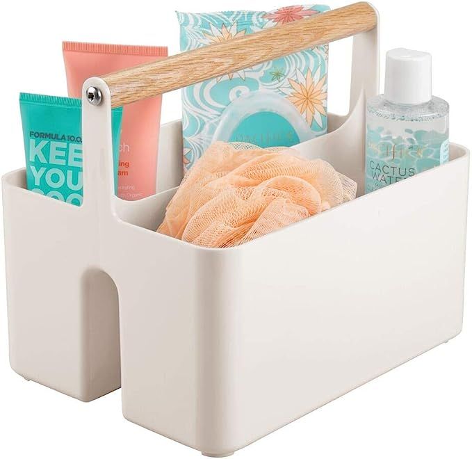 mDesign Under Sink Storage – Plastic and Wood Bathroom Caddy – Portable Cosmetics Storage Org... | Amazon (UK)