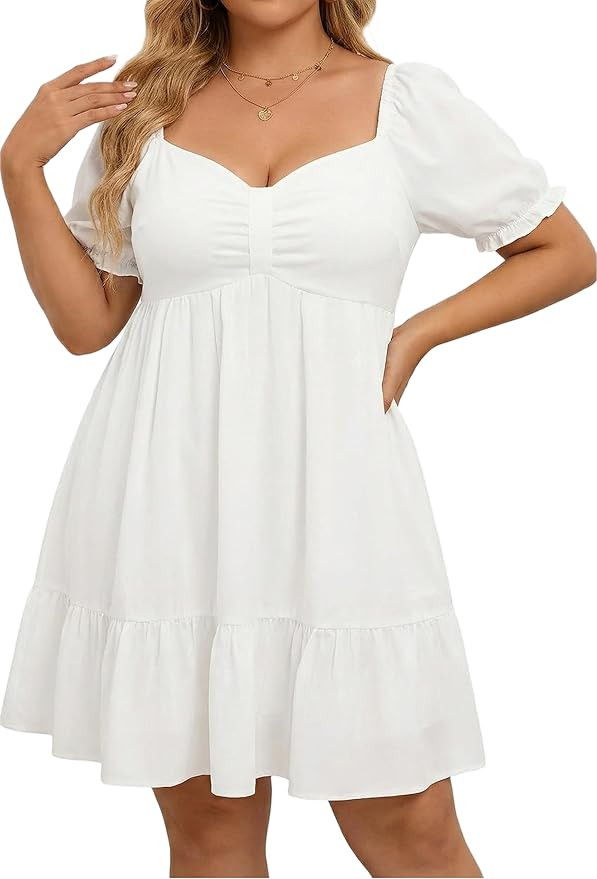 Talisea Women's Plus Size Summer Dress - Sweetheart Neck Puff Sleeve Casual Sundress Graduation T... | Amazon (US)