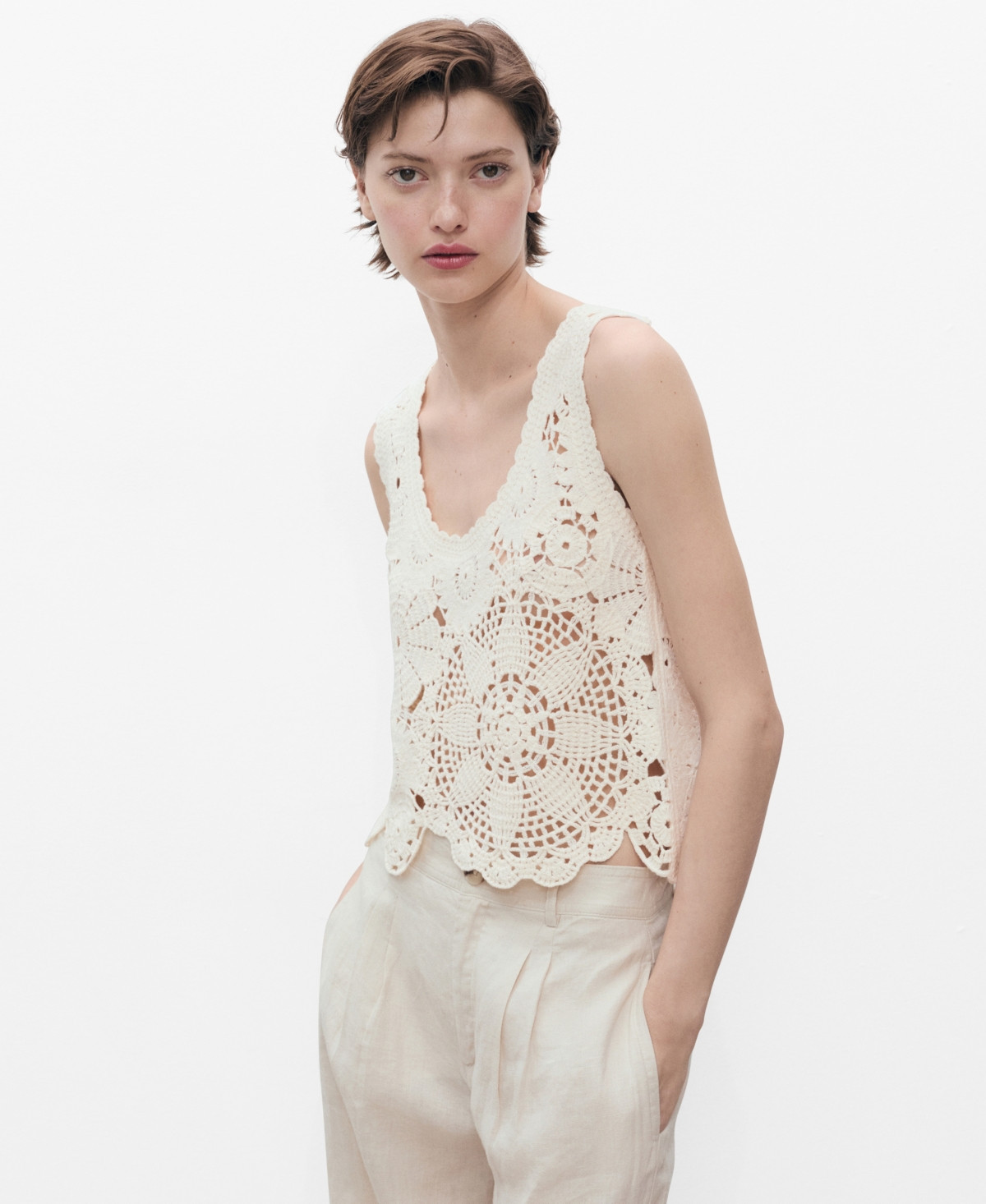 Mango Women's Flowers Crochet Top - Ecru | Macy's
