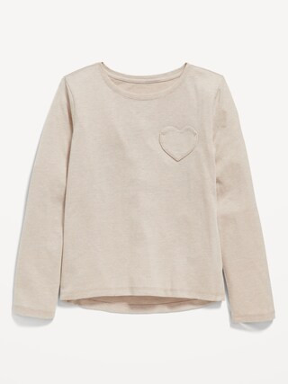 Softest Long-Sleeve Heart-Pocket T-Shirt for Girls | Old Navy (US)
