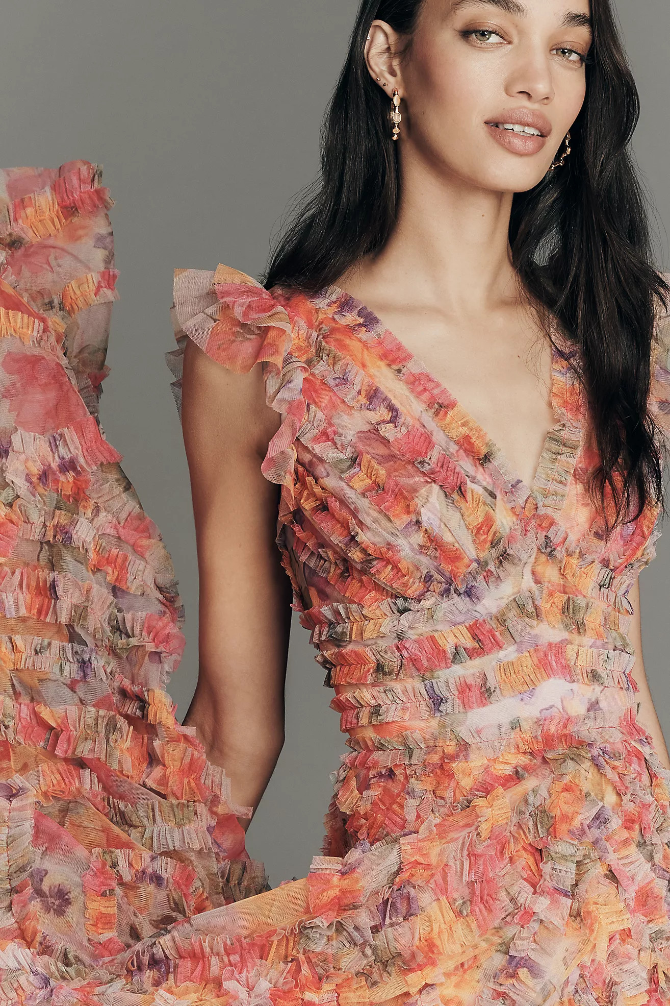Mac Duggal Sleeveless Textured V-Neck Midi Dress | Anthropologie (US)