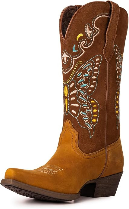 Montana West Cowboy Boots for Women, Genuine Leather Embroidered Cowgirl Boots with Pointed Toe C... | Amazon (US)