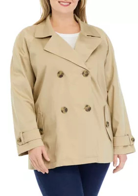 JONES NEW YORK Plus Size Sateen Double Breasted Raglan Trench Coat | Belk