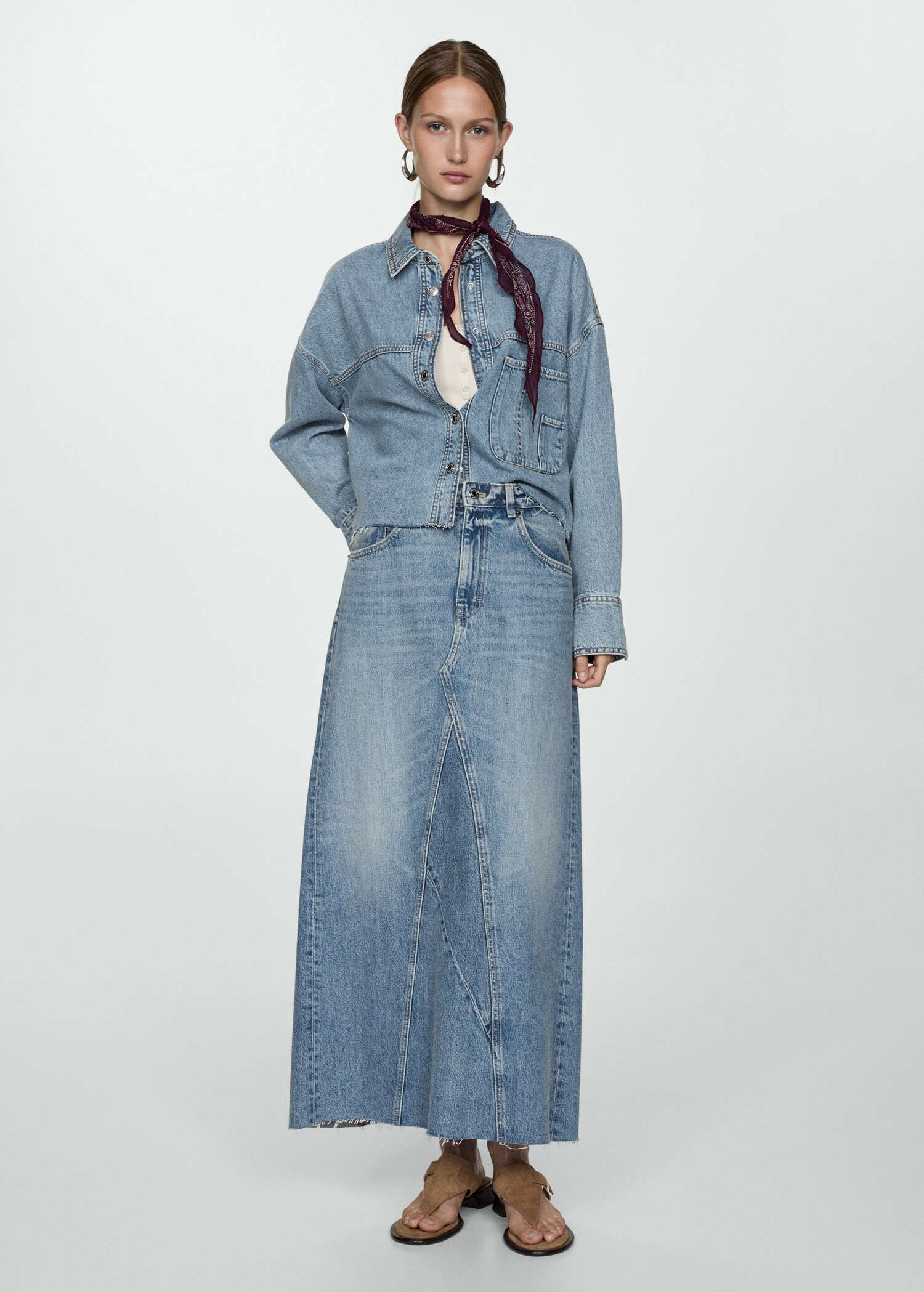 Denim overshirt with frayed hem | MANGO (US)