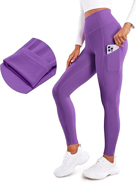 CRZ YOGA Thermal Fleece Lined Leggings Women 28'' - Winter Warm High Waisted Hiking Pants with Po... | Amazon (US)