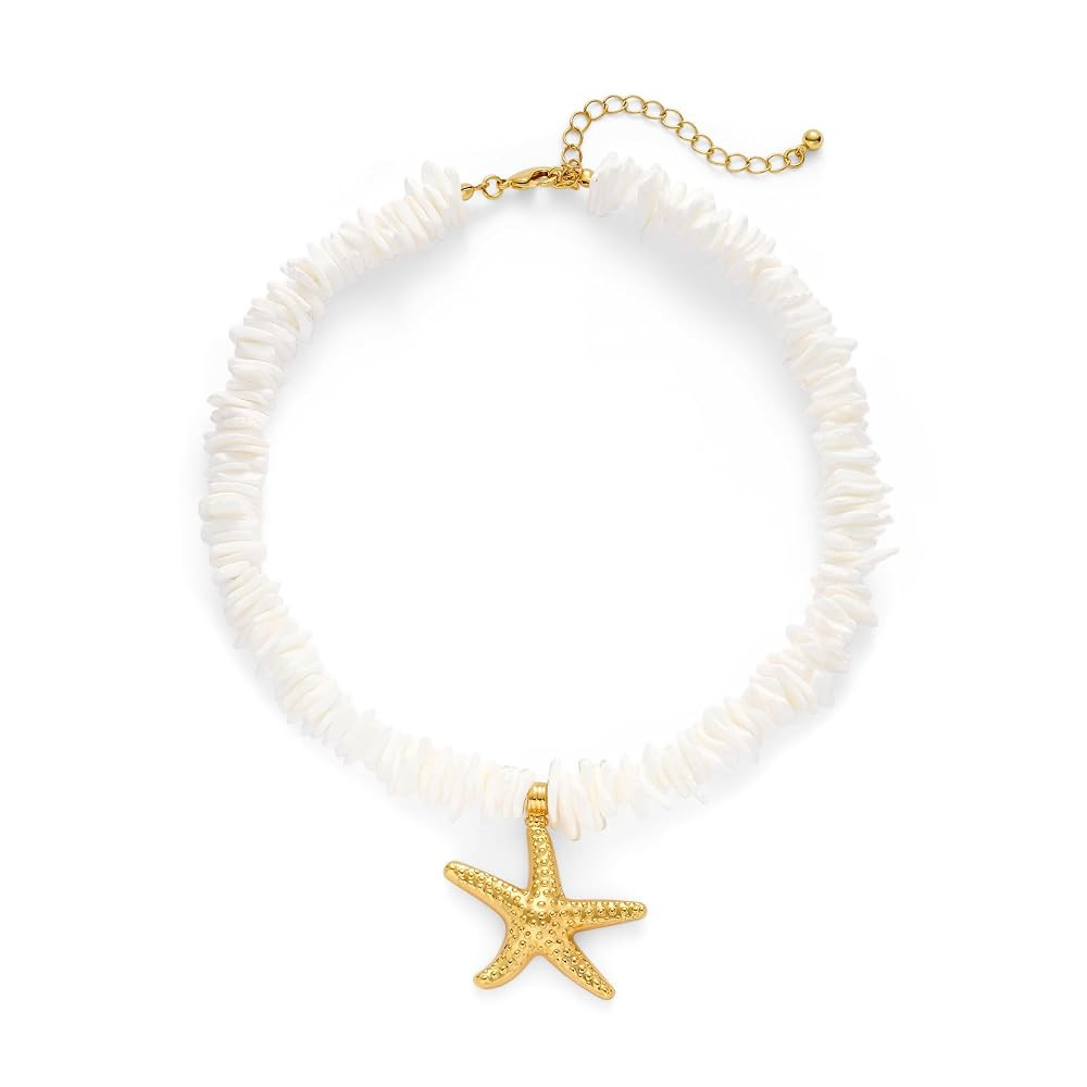 Starfish Pendant Puka Shell Necklace, Natural Seashell Surfer Clam Chips Necklace for Women, Hawa... | Amazon (US)