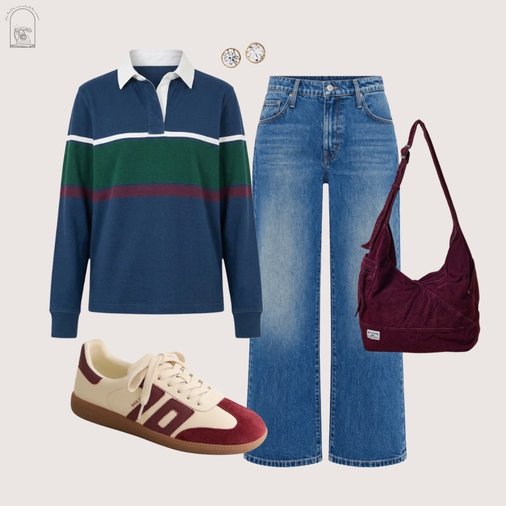 this is your sign to bring a little burgundy into your fall wardrobe 🍂 the easiest formula for making jeans feel so much more styled: a classic rugby top, relaxed denim, burgundy accessories, and sneakers. every piece is linked below.

#LTKootd #LTKSeasonal #LTKOver40