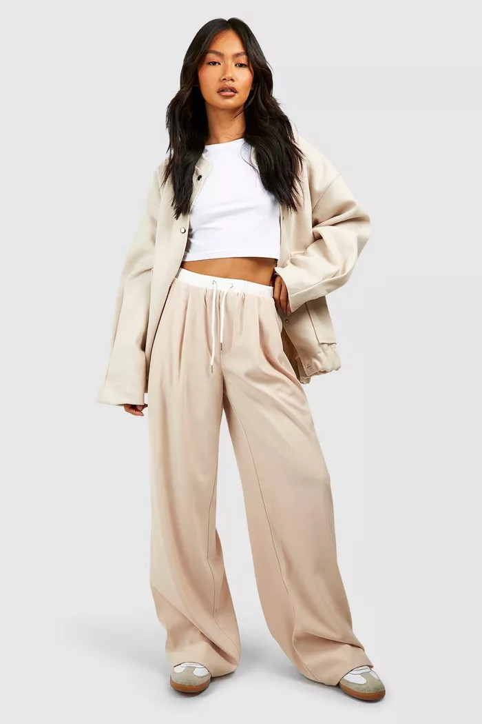 Contrast Waistband Detail Wide Leg Trouser | Boohoo.com (UK & IE)