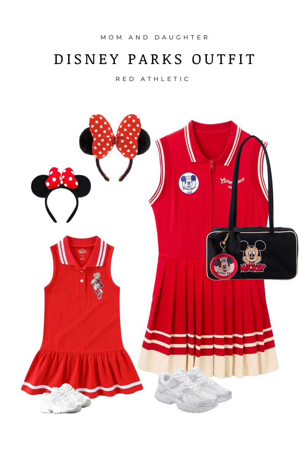  

Mom and daughter matching Mickey Mouse outfits for the parks. Red athletic dresses with classic varsity details, paired with Minnie ears, comfy white sneakers, and a coordinating Mickey bag. Perfect for Disneyland or Walt Disney World days, park hopping, and photos on Main Street.

 

#LTKootd #LTKKids #LTKTravel