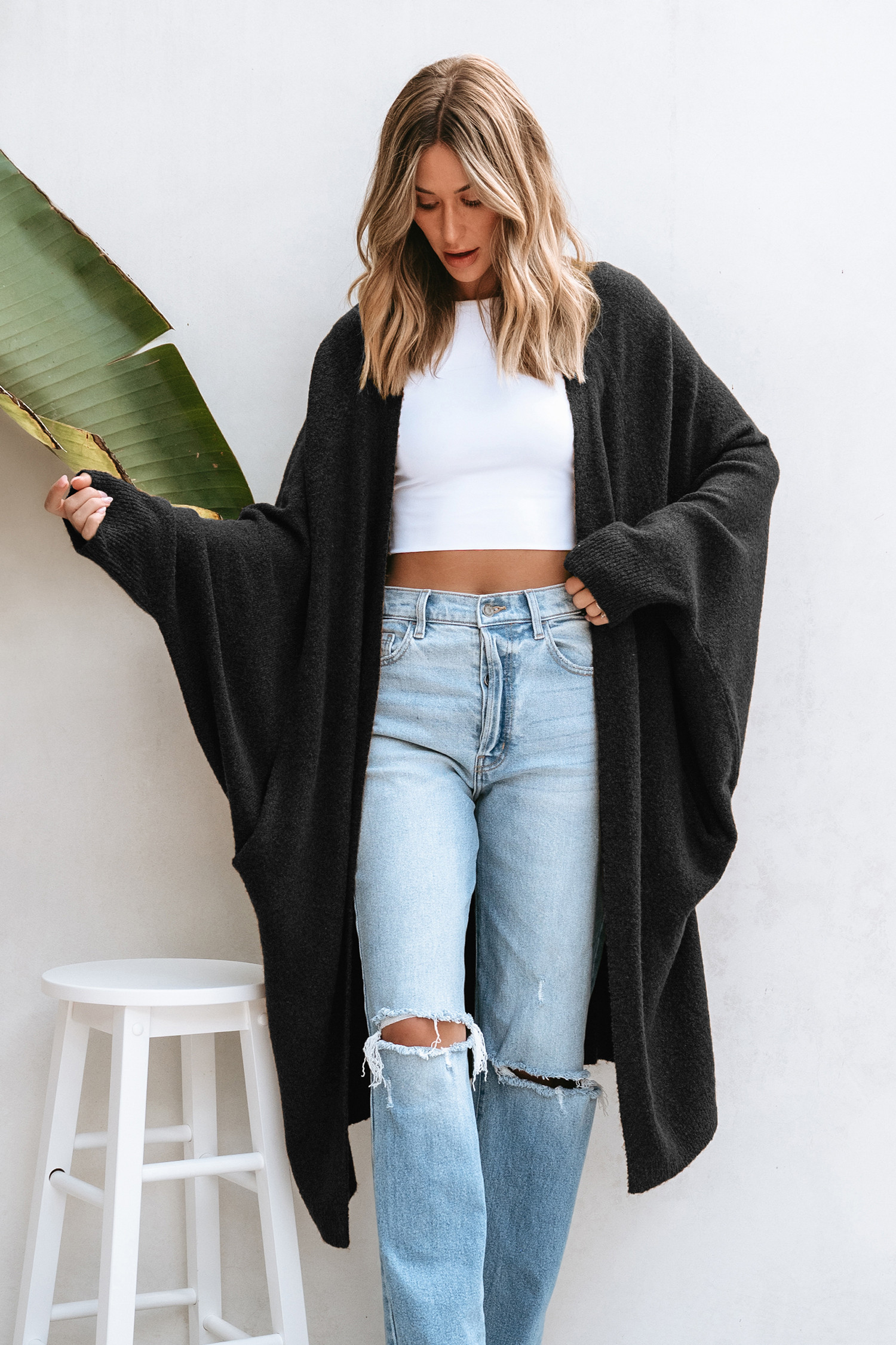 Black Open Front Dolman Sleeve Duster Cardigan | Cupshe US