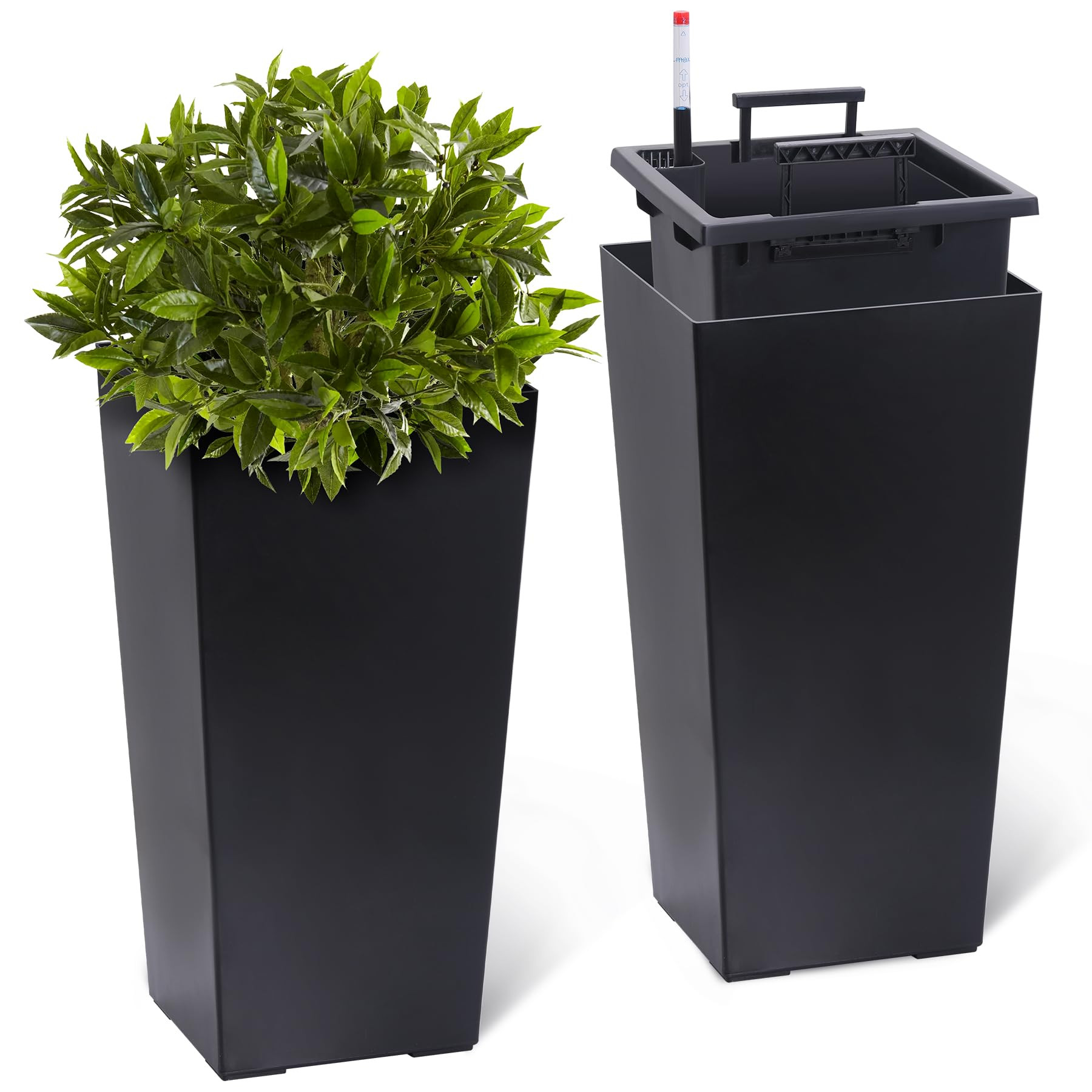 GAOMON 23" Tall Planters Set of 2, Outdoor＆Indoor Black Planter Pots, High Front Porch Planter ... | Amazon (US)