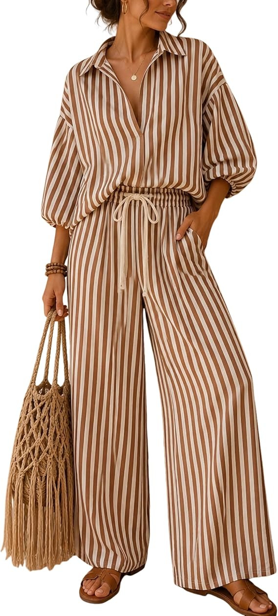 Tanming Women's Striped Matching Sets 2 Piece Fall Outfits | Amazon (US)