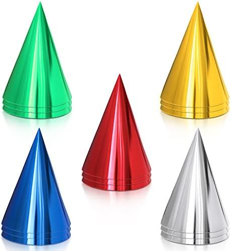 15 Pieces Colorful Birthday Party Hats Party Cone Hats Metallic Foil Cone Hats Birthday Paper Hat... | Amazon (US)