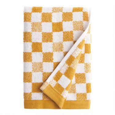 Asteria Yellow And White Check Terry Hand Towel | World Market
