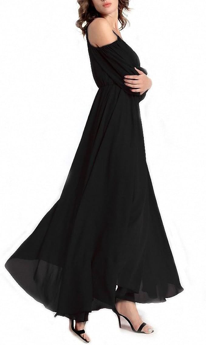 Afibi Womens Off Shoulder Long Chiffon Casual Dress Maxi Evening Dress | Amazon (US)