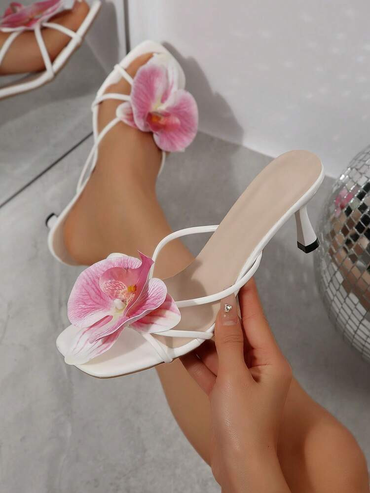 European And American New Floral Decor High Heel Sandals, Suitable For Beach, Dates, Commuting, Banquets, Parties And Other Occasions,Summer Shoes | SHEIN