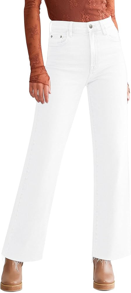 Straight Leg Jeans for Women Trendy High Waisted Cropped Boyfriend Mom Stretchy Frayed Hem Loose ... | Amazon (US)