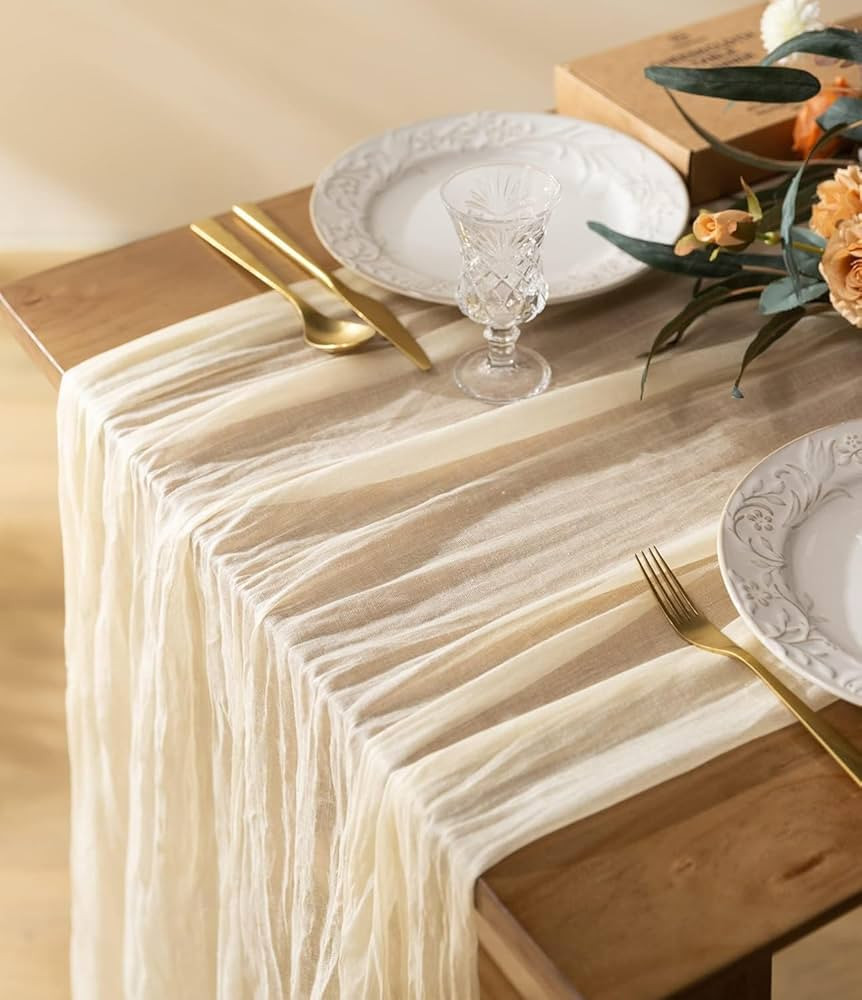 Vitalizart Cheesecloth Table Runner 10ft Gauze Boho Rustic Ivory White Cream Cheese Cloth Table R... | Amazon (US)