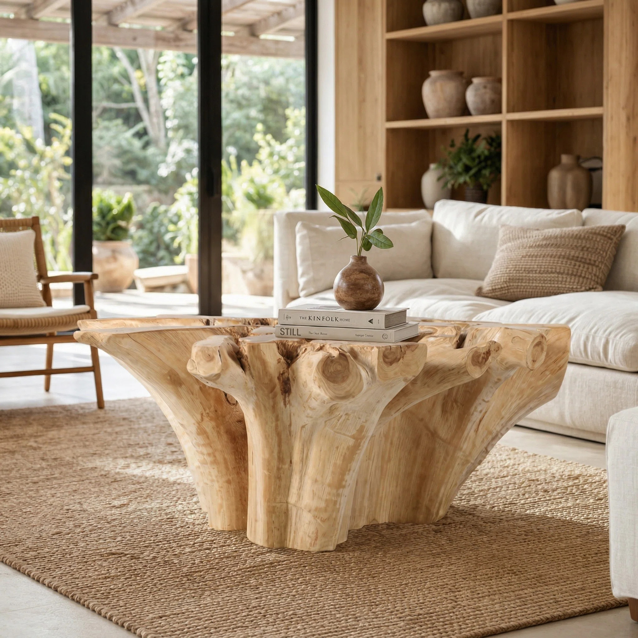 Modern Wooden Coffee Table For Home Decor Spaces - Decorative Abstract Living Room Coffee Table Perfect For Indoor And Outdoor Areas - 43", Tan | Wayfair North America
