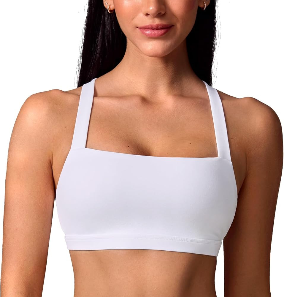 Women's Square Neck Sports Bra Strappy Criss Cross Wide Straps Workout Padded Cami Yoga Bra Gym P... | Amazon (US)