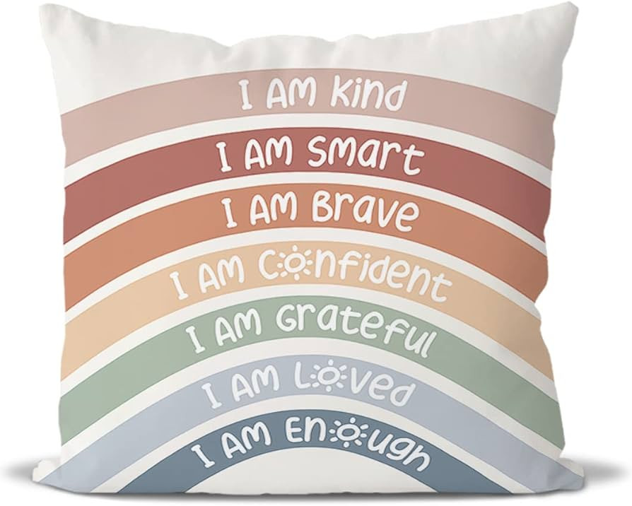 QIYUHOY Kids Classroom Reading Corner Rainbow Throw Pillow Covers 18x18, Positive Affirmations Pi... | Amazon (US)