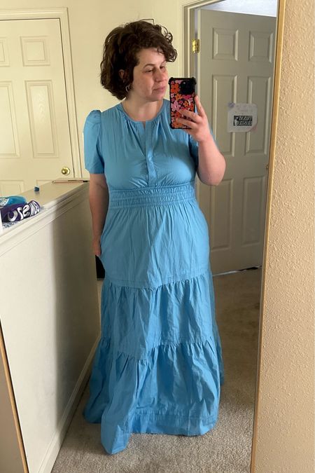 Perfect summer maxi dress that can be dressed up or down! I am wearing a size L(10/12). Wedding guest dress - maxi dress - summer dress - blue dress - date night look

#LTKWedding #LTKMidsize #LTKStyleTip