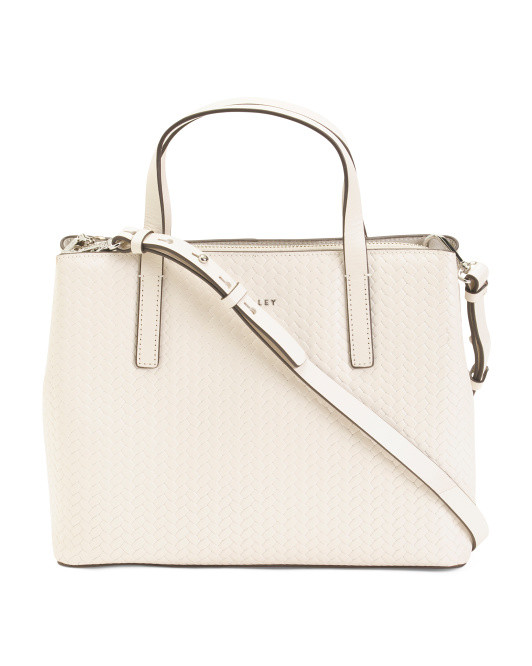 Leather Dukes Place Woven Medium Zip Top Grab Satchel | TJ Maxx