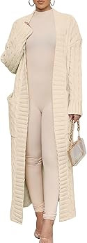 Caracilia Womens Long Cardigan Sweaters 2025 Fall Open Front Coat Long Sleeve Cable Knit Maxi Out... | Amazon (US)