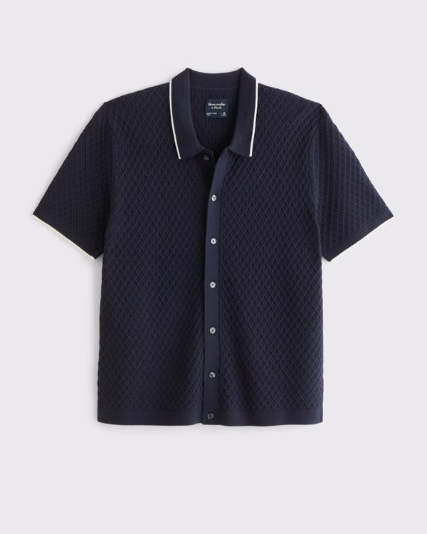 Men's Diamond Stitch Button-Through Sweater Polo | Men's Tops | Abercrombie.com | Abercrombie & Fitch (US)