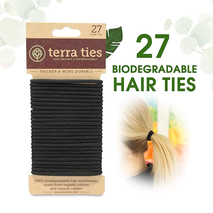 Biodegradable Elastic Hair Ties for Women & Men - Organic No Crease Black Hair Tie Ponytail Holde... | Amazon (US)
