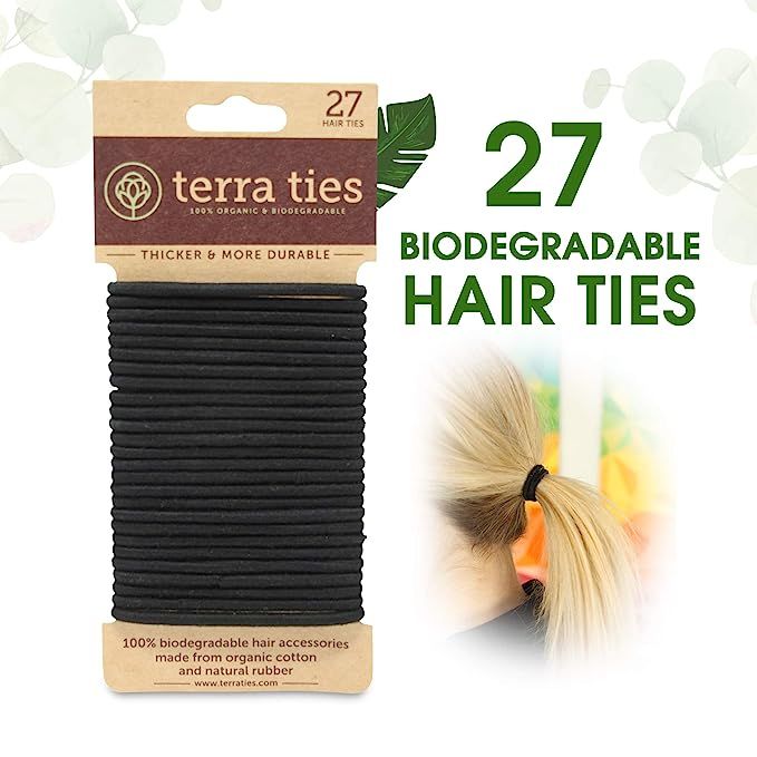Biodegradable Elastic Hair Ties for Women & Men - Organic No Crease Black Hair Tie Ponytail Holde... | Amazon (US)